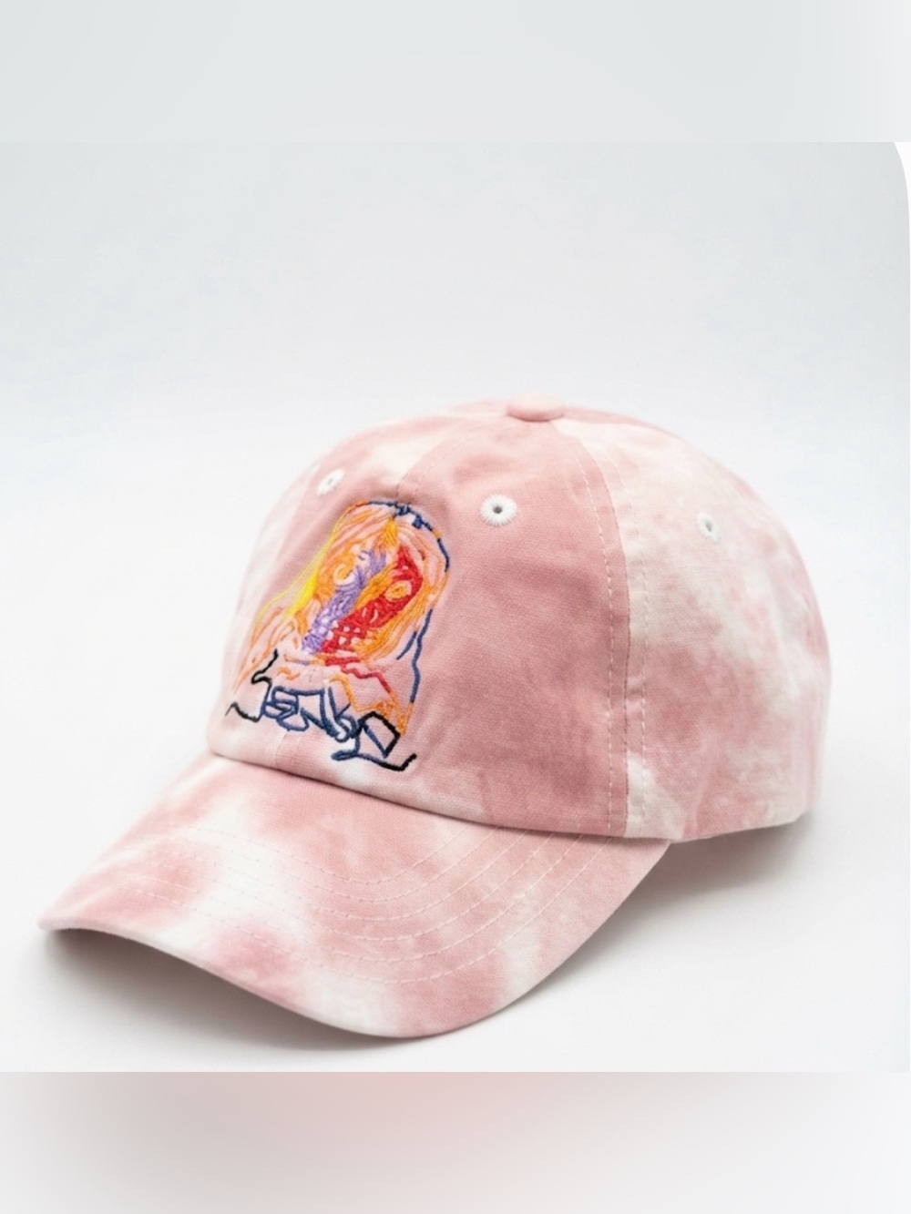 Indie Graphic Embroidered Tie-Dye Baseball Cap Pink White Streetwear Hat